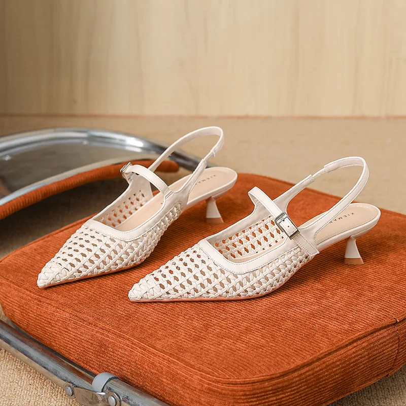 

2026, женские винтажные босоножки на высоком каблуке с острым носком, вечерние туфли с открытой сеткой и открытой пяткой, серебристый/белый/черный, размер 34-40 Q-734