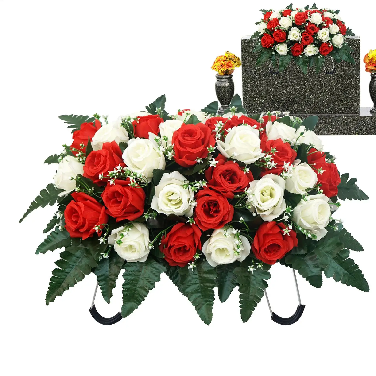 

Cemetery Saddle Flowers Silk Rose Memorial Cemetery Grave Decorations Tombstone Saddle Flowers For Mother's Day Father's Day