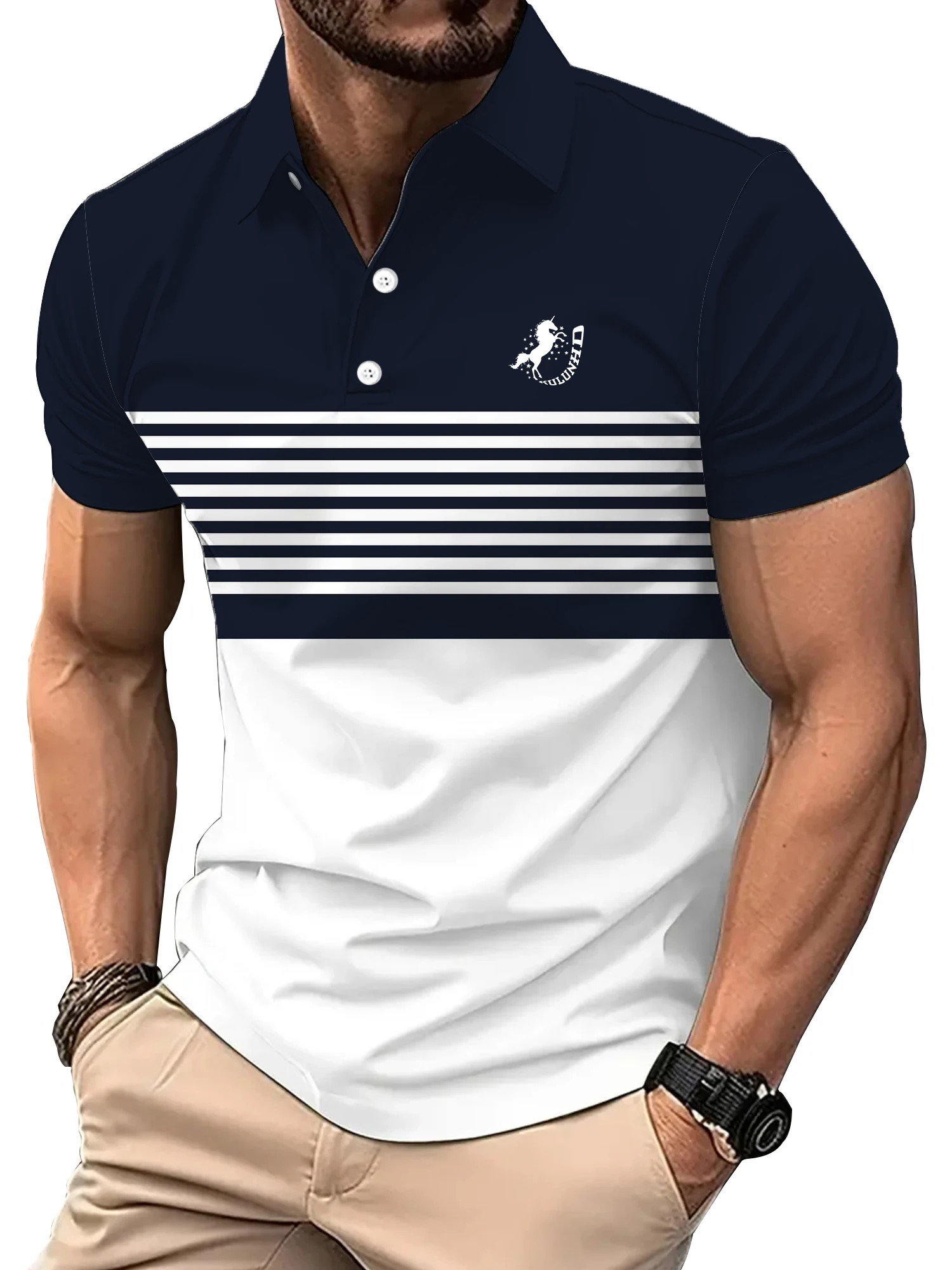 

2024 Golf Wear Men Fashion Short -sleeved Striped Stamps Poloshan Casual Lapel POLO Shirt Men's Clothing Tops