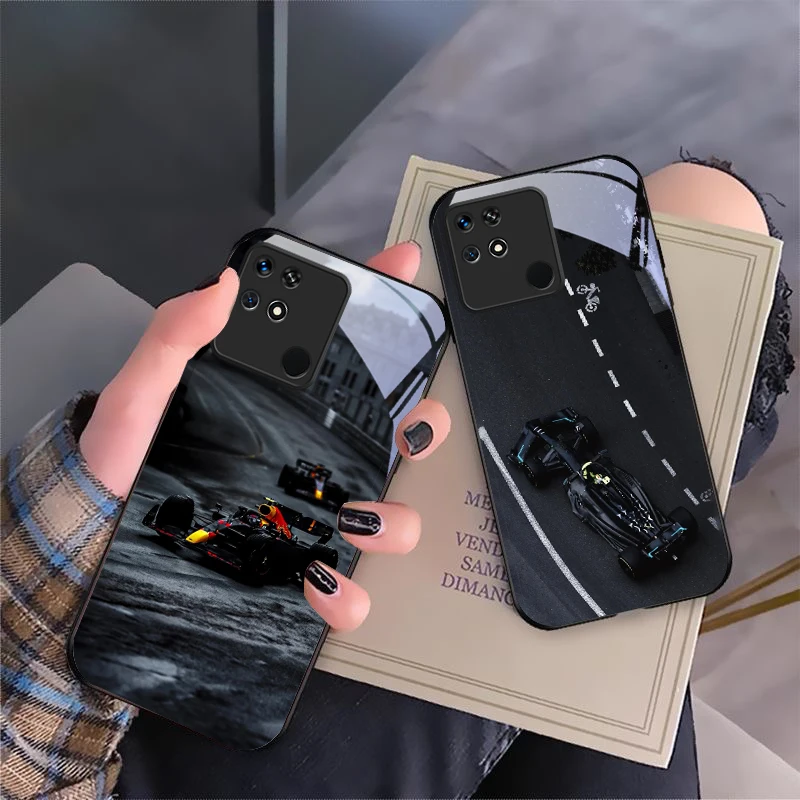 Black racing car For Xiaomi Mi 9 SE 12 12T 13 13T 14 14T Pro 11 A3 A2 6X Pocophone F1 10T Lite 5G Mix 2S Black glass phone case view 6