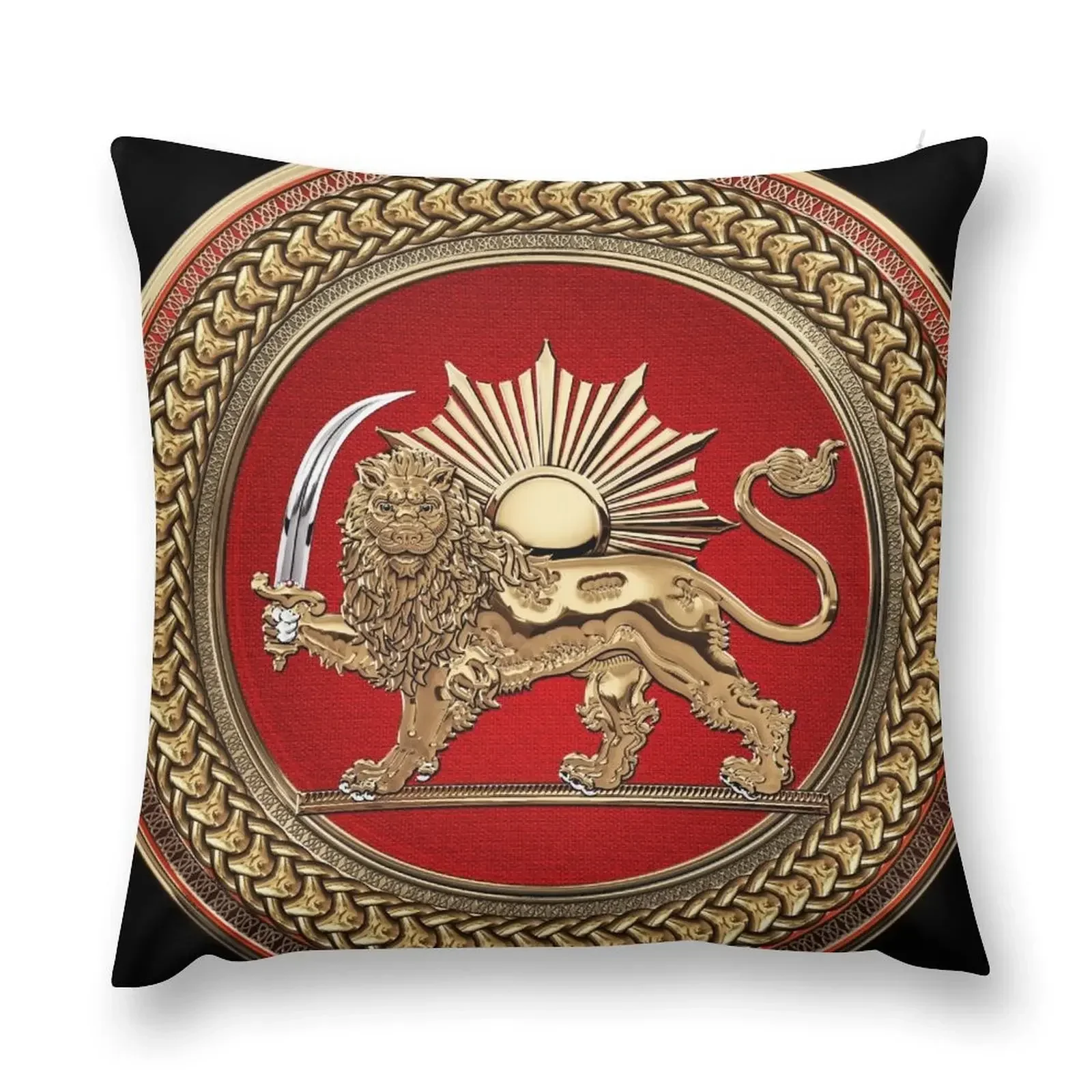 Gold Persian Lion and Sun over Black Velvet Throw Pillow luxury home accessories luxury sofa pillows pillow