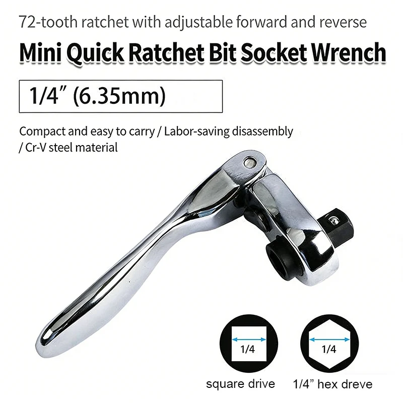 

1/4" Mini Ratchet Wrench Set 72 Teeth 2 In 1 Dual Head Screwdriver Socket Wrench Quick Spanner Hand Repair Tool