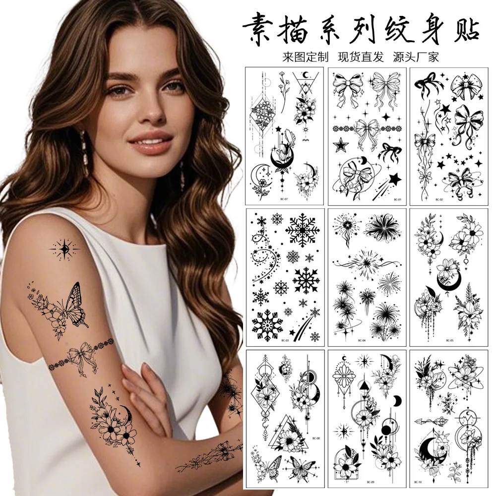 Sexy Black Butterfly Temporary Tattoo 10 Sheets Western Style Realistic Waterproof Body Decal Arm Chest Premium