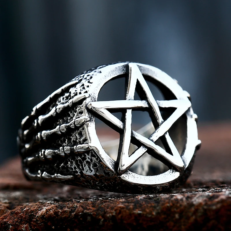 Beier 2022 Updated Design Stainless Steel David Of Star Ring Top Quality Punk Skull Dragon Claw Pentacle Ring Fashion Jewelry