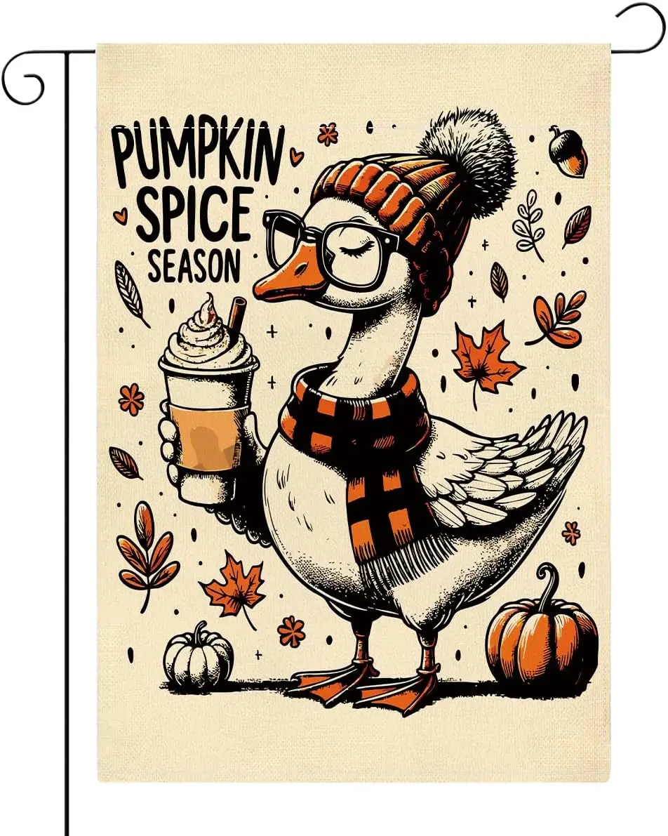 Fall Garden Flag for Outside, Funny Silly Goose Garden Flag 12x18 Inch Double Sided, Autumn Pumpkin Thanksgiving Flags for Y PPZ