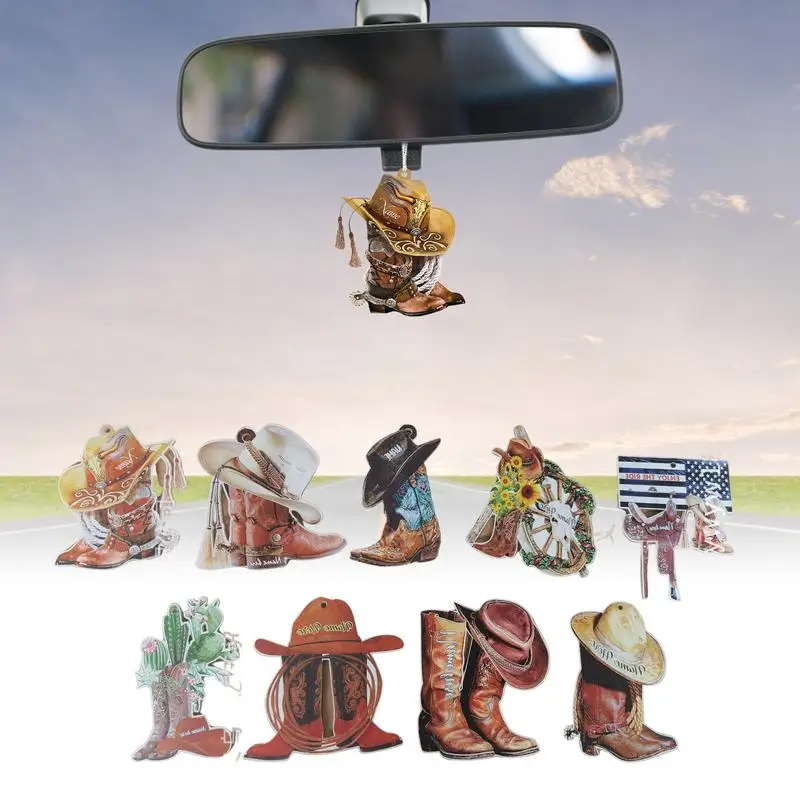 Cowboy Boots Hangings Ornament Car Rearview Mirror Pendant Acrylic Saddle Keychain Hanging Pendants Car Interior Decor Accessory