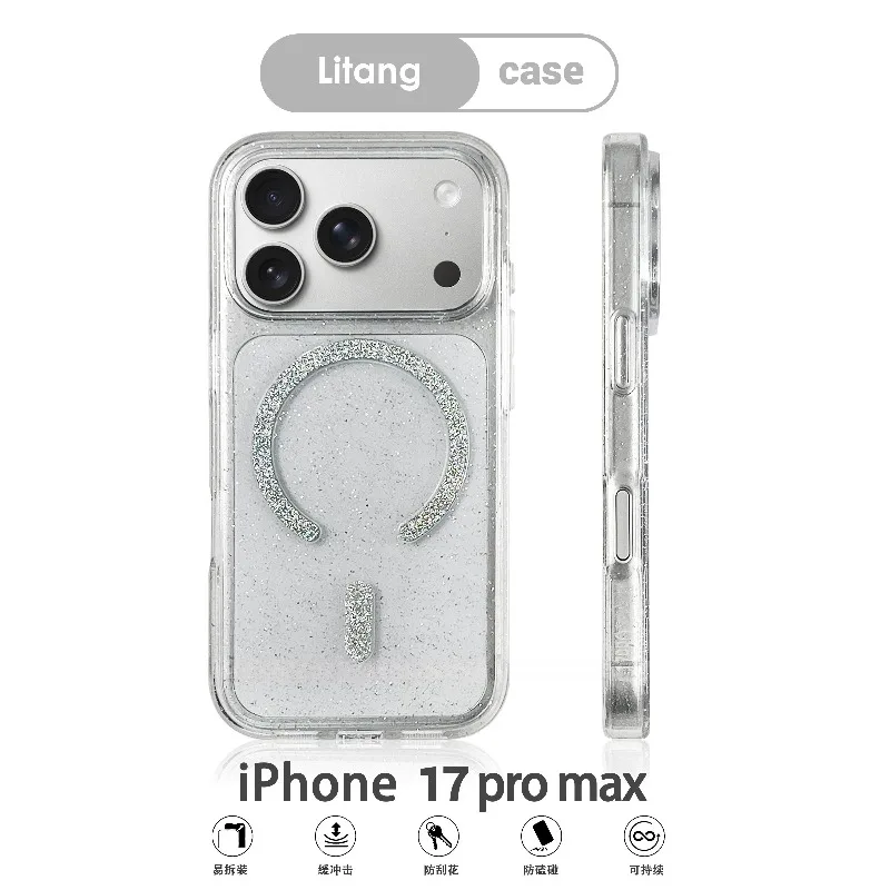 Robuste Transparente Glitzer Symmetry+ Hülle für MagSafe für iPhone 17 16 Pro Max Offizielle Magnetische Kabellose Ladehülle Ott-Box Funda – Detail 3