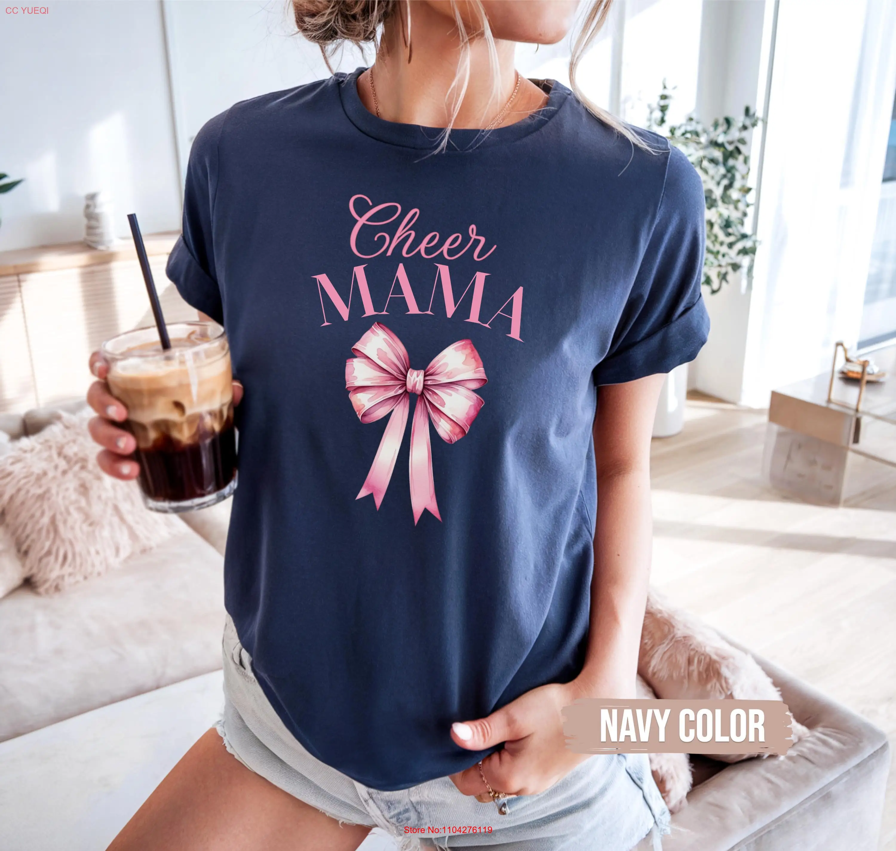 

Coquette Cheer Mom T Shirt Pink Bow Mama for Cheerleading Squad long or short sleeves