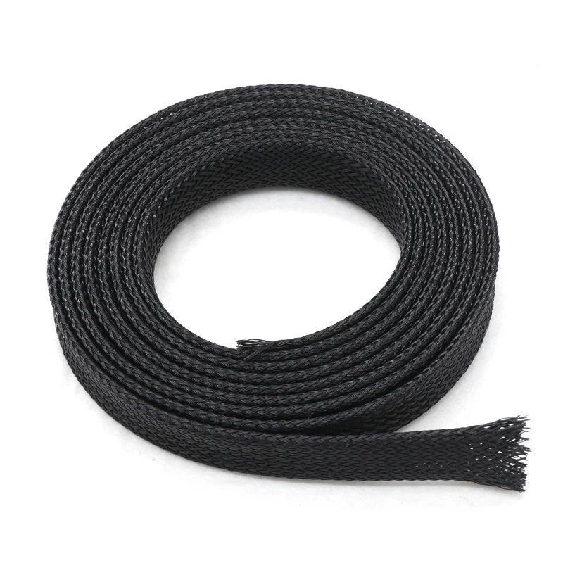 2M Black PET Braided Sleeving Diameter 1~40mm Insulated Wire Cable Protection Sleeve Flame Retardant Nylon Tube