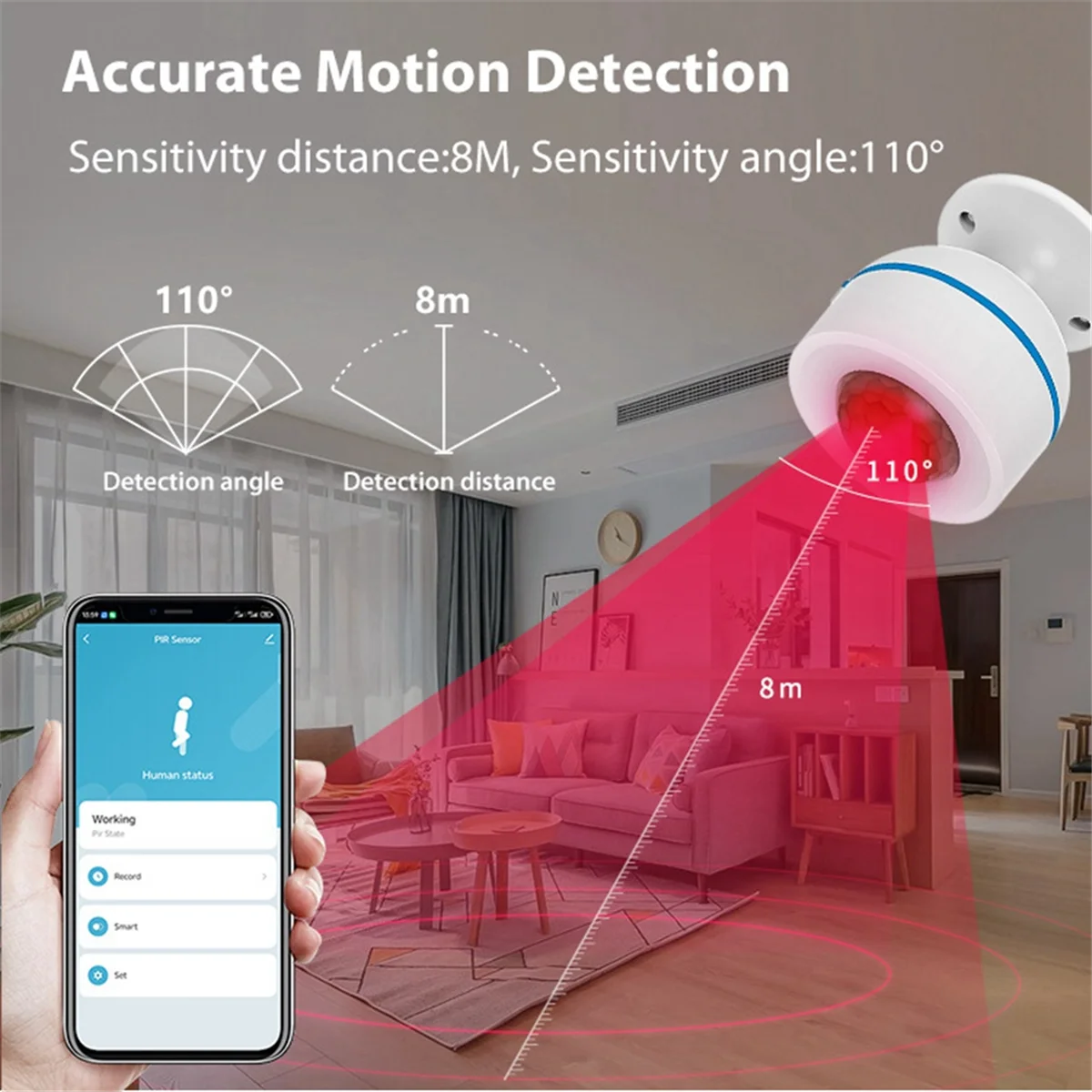 ABDX-Tuya Matter Thread PIR Motion Detector Wireless Human Body Infrared Detector Work with HomeKit Alexa