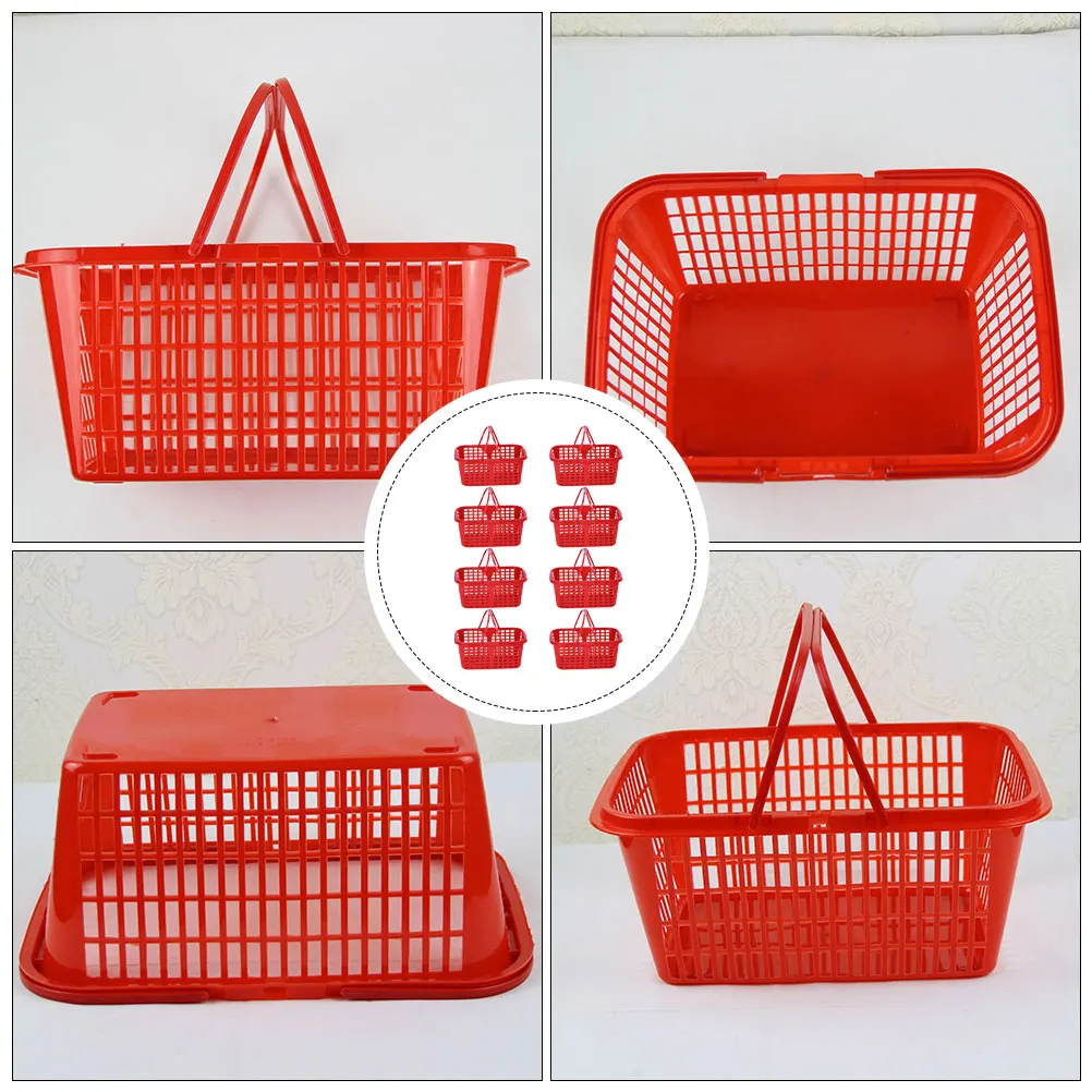 

8pcs Plastic Fruit Baskets Double Handles Storage Baskets Household Organizer Large Capacity Portable Shopping Basket For