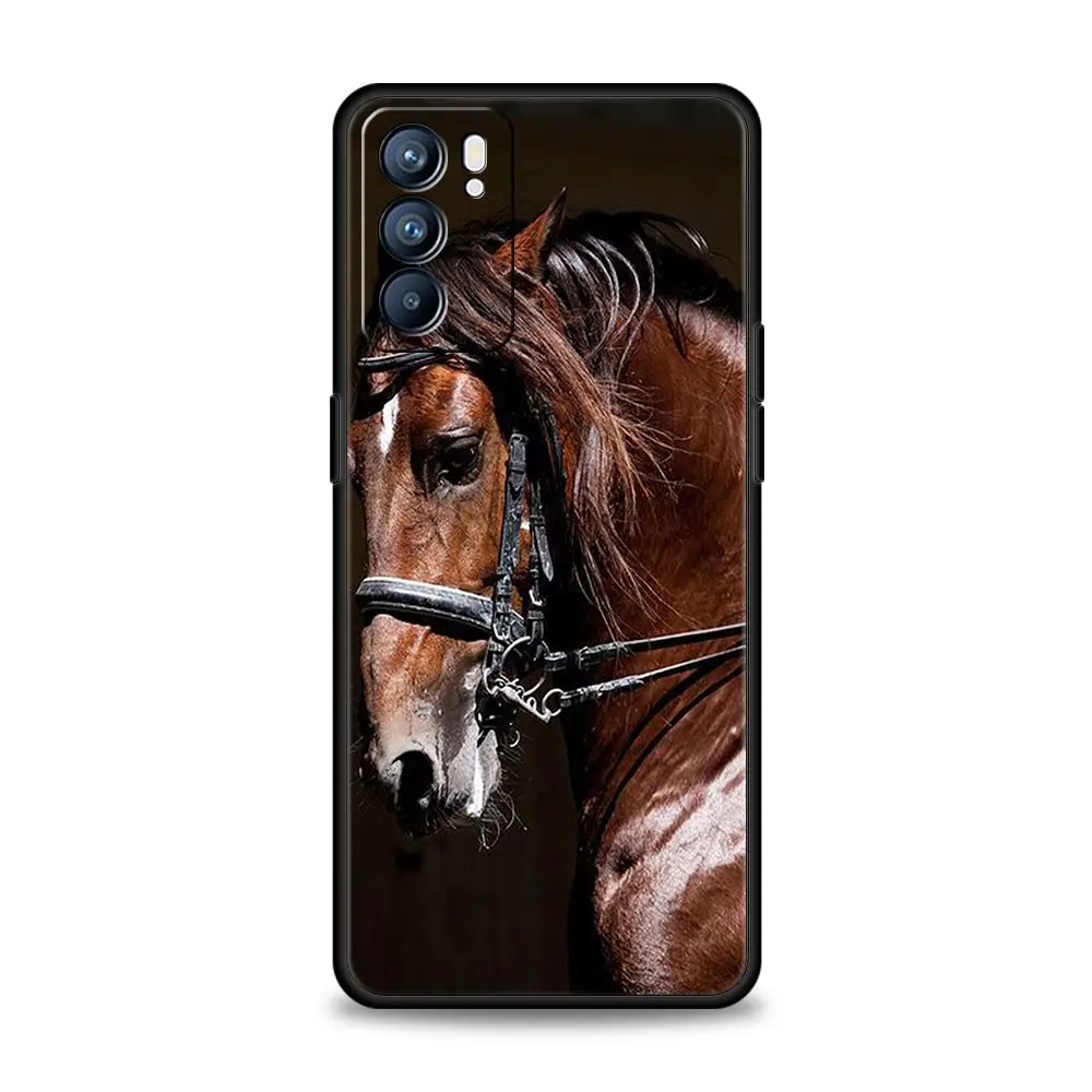 Running Horse Animal Phone Case For Oppo Reno8 Reno7 Reno6 Pro A54 5G Find X6 X5 A53 A52 A9 A15 A95 A17 A16 A76 A74 A57 Cover