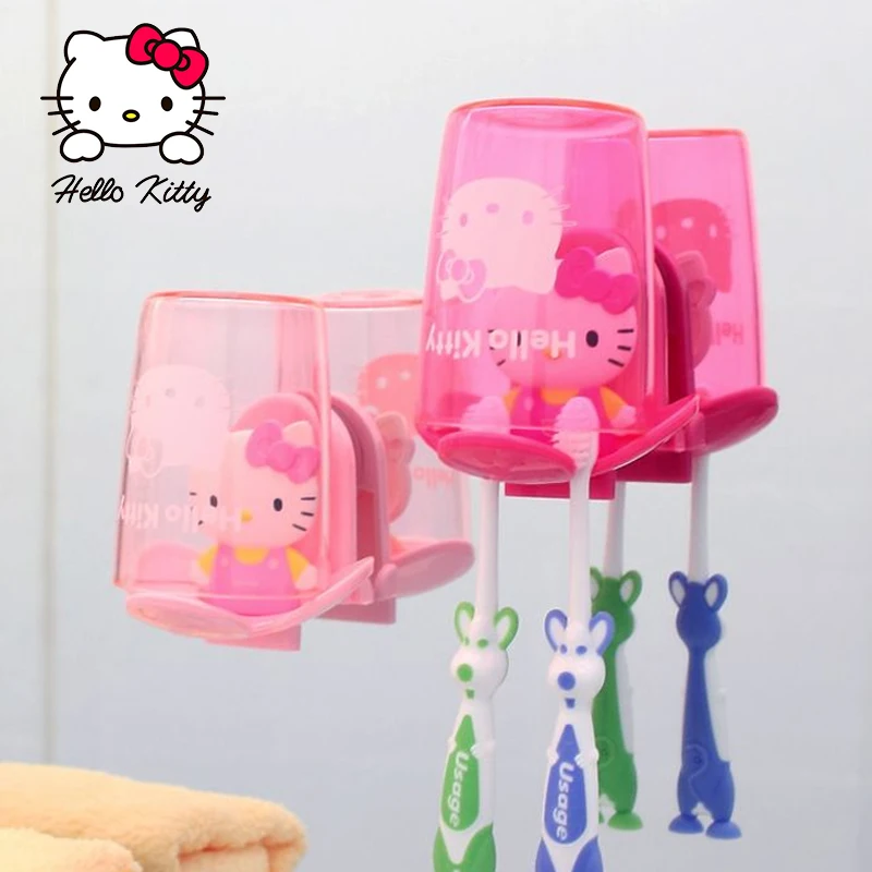 

Anime Hello Kitty Kawaii Cartoon Toothbrush Holder Mouthwash Cup Storage Rack Bathroom Suction Cup Room Decorate Daily Supplies