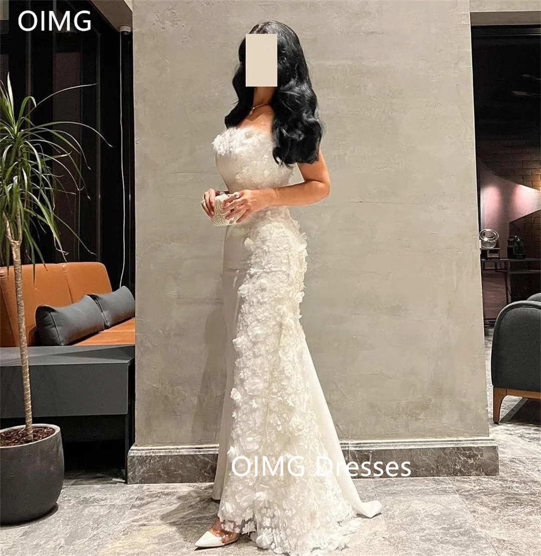 OIMG Mermaid Flowers Fashion Saudi Strapless Vintage Prom Dresses Sleeveless White Corset  Gowns Formal Party Dress Customized