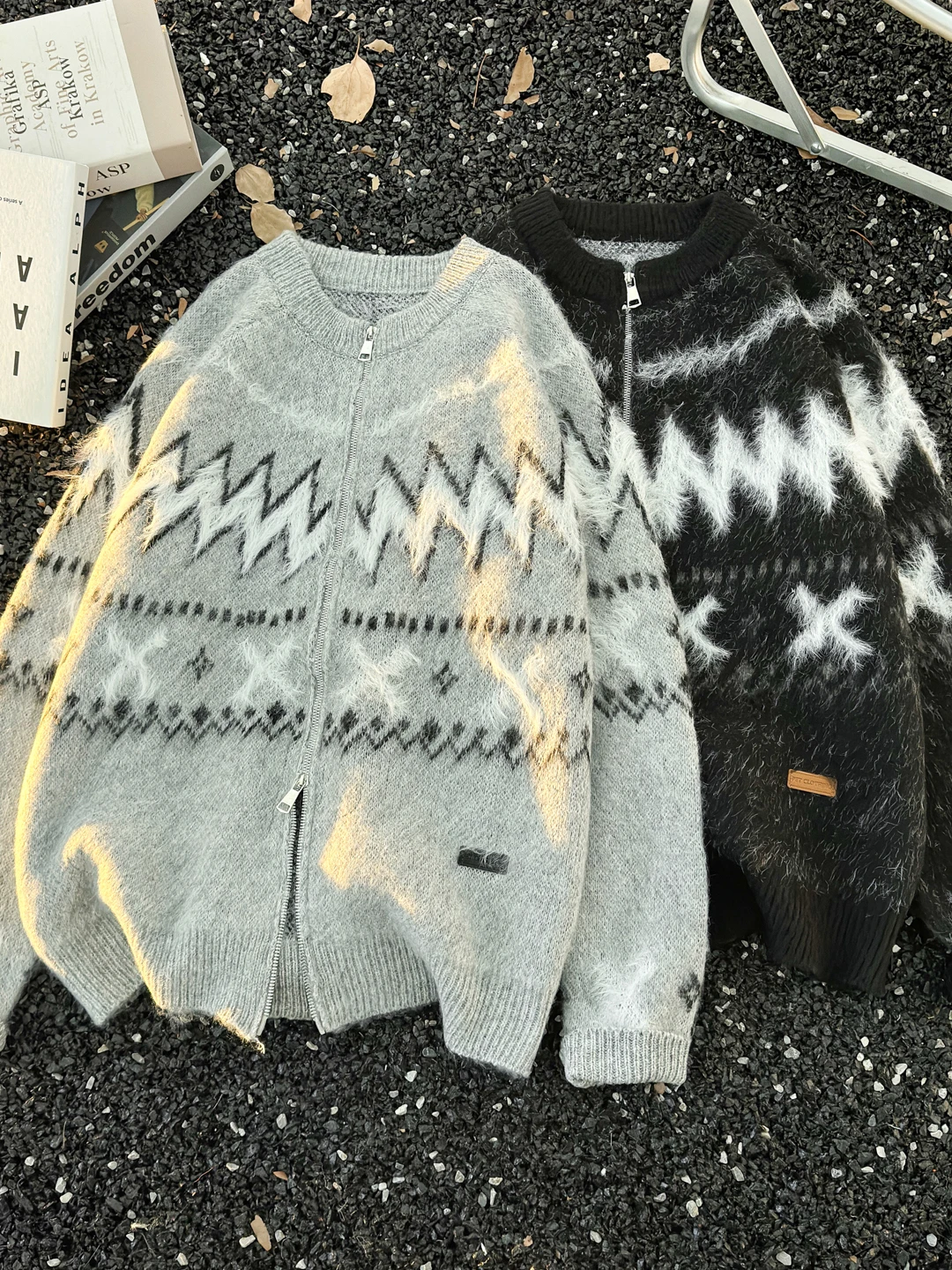 

Zippered Open Cardigan Sweater Casual Loose Men's Women's Couple Knitted Wear Comfortable Autumn Winter Warm Geometric Pattern