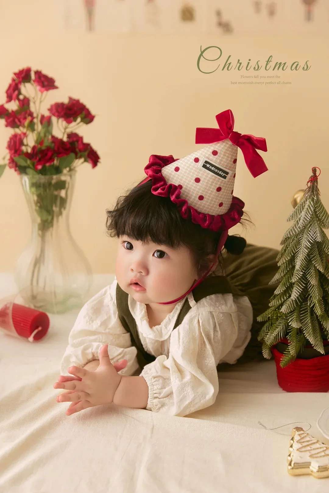 صورة للأطفال 100 يوم، صورة عمرها عام واحد، قبعة عيد الميلاد، صور الأطفال، ملابس التصوير الفوتوغرافي، دعائم الاستوديو، مقدمات التصوير