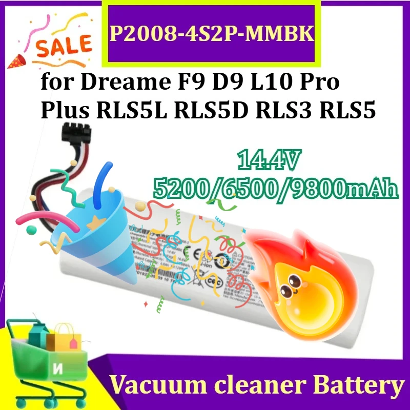 

Аккумулятор P2008-4S2P-MMBK 14.4V 5200/6500/9800mAh для пылесосов Dreame F9, D9, L10 Pro Plus, RLS5L, RLS5D, RLS3, RLS5
