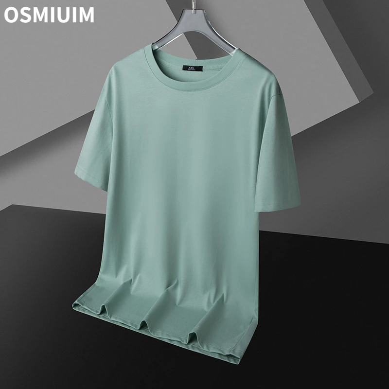 Men Summer Short Sleeve Round Neck Green Cotton Ice Silk Tshirt Boys Breathable Blue Loose Plus Size T-shirt 3xl 4xl Tee Shirt