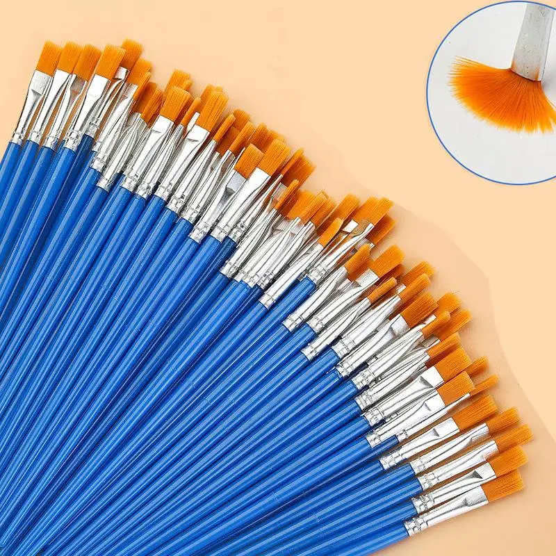Set di pennelli per pittura da 50 pezzi pennello per capelli in Nylon piatto rotondo artistico per pittura ad acquerello acrilica ad olio penna da disegno a linea in ceramica