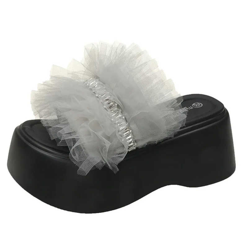 

Женские шлепанцы в европейском стиле, женская модная платформа, лето 202, нарядные прогулочные повседневные уличные пляжные тапочки с открытым носком