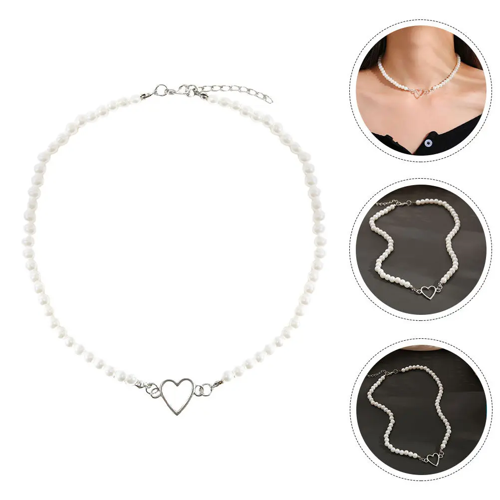 Faux Pearl Heart Necklace for Women Chic Lightweight Smooth Edges Elegant Clavicle Chain Perfect Gift for Party Banquet Festival