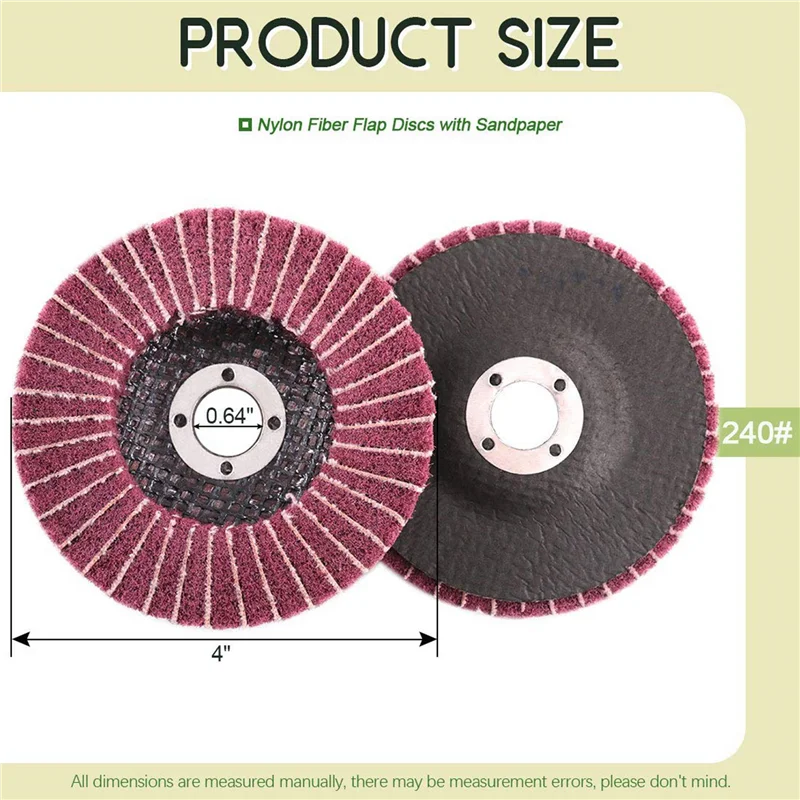 A02F-24PCS 4 Polegada 240 grit discos de aba de fibra de náilon vermelho com lixa, perfeito para remover tinta e polimento de tubo