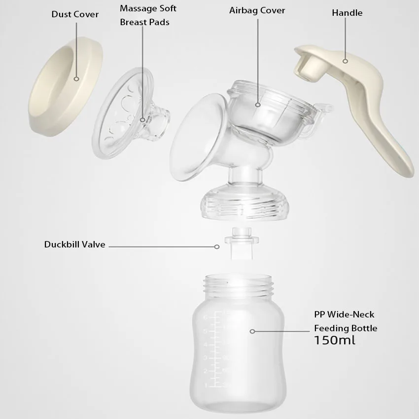  BPA-Free Manual Breast High Suction Pump Set with Piston Pump System - Includes Bottle , Durable Plastic， Manual Breast Pump