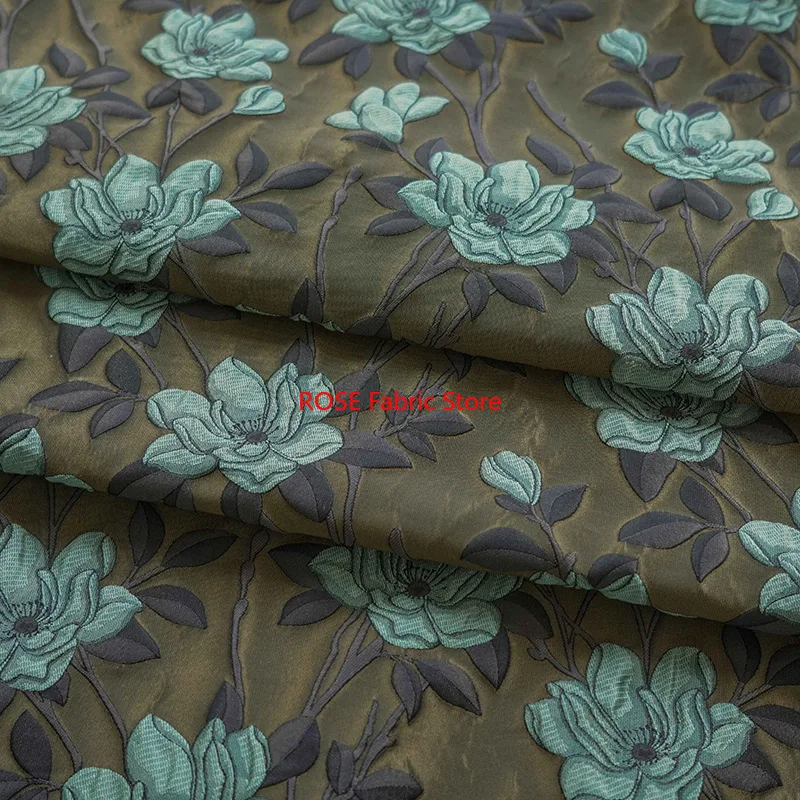 

1-метровая темно-зеленая жаккардовая парчовая ткань с тиснением цветов, женская элегантная сумка для платья, декоративная швейная ткань