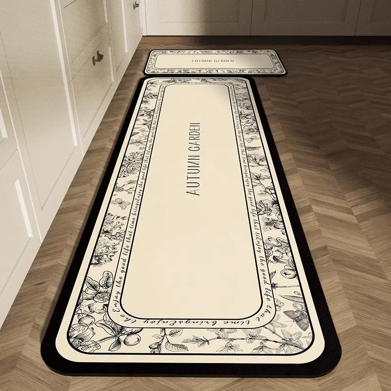 Kitchen Floor Mat Black Flowers Water-absorbent Absorbent Oil-absorbent Carpet Diatom Mud Anti-slip Mats Long Home Decor Rug 카펫