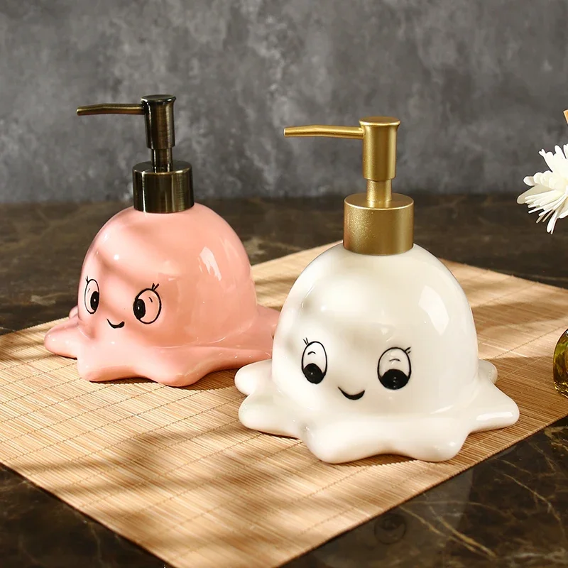 360ml Cute Octopus Ceramic Hand Wash Dispensing Bottle Bathroom Hotel Shower Gel Hair Conditioner Pressing Bottle Cup Dispenser