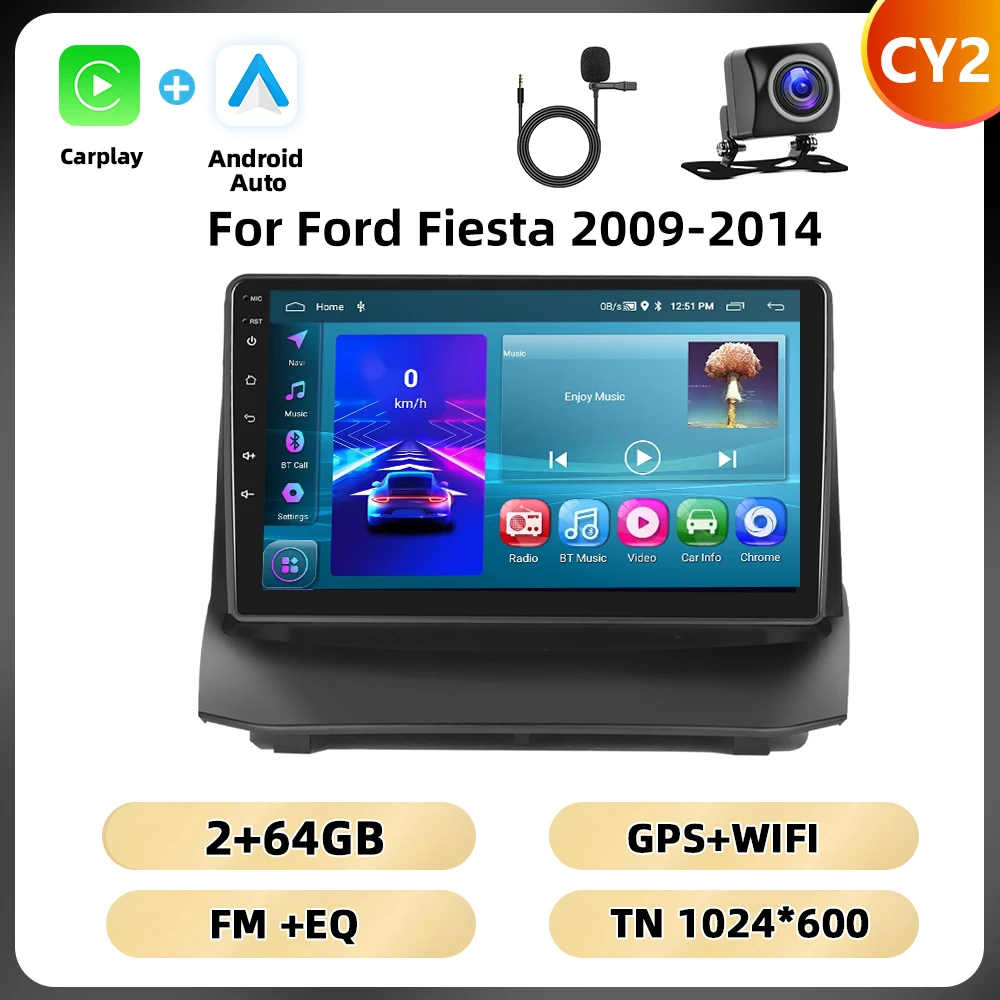 Podofo 2din 8Core Autoradio Voor Ford Fiesta 2009-2014 Multimediaspeler Gps Navigatie Wifi 4G Carplay Android Autoradio