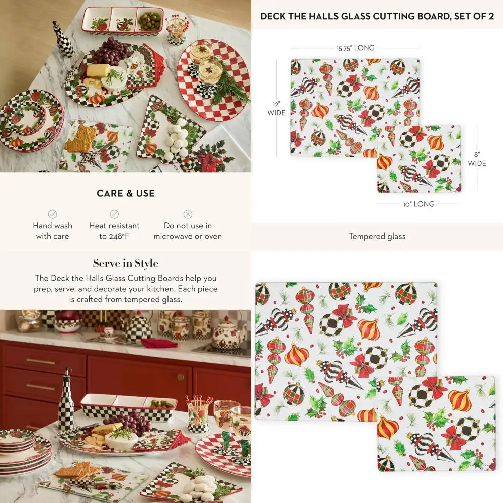 

Pair of Decorative Glass Cutting Boards: Deck the Halls Kitchen Set