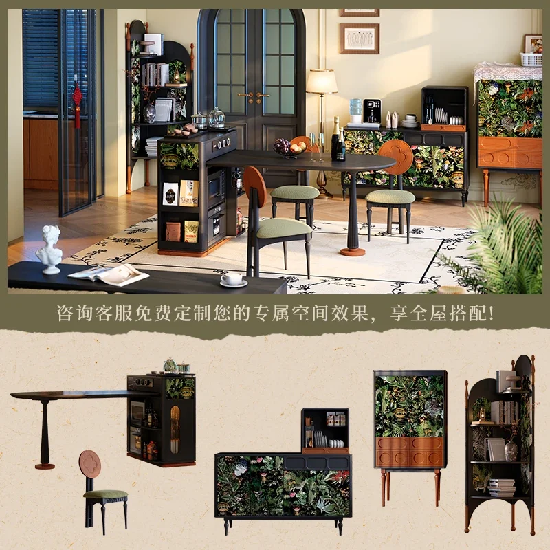 Island table integrated French antique small apartment folding solid wood dining table 2025 new dining table