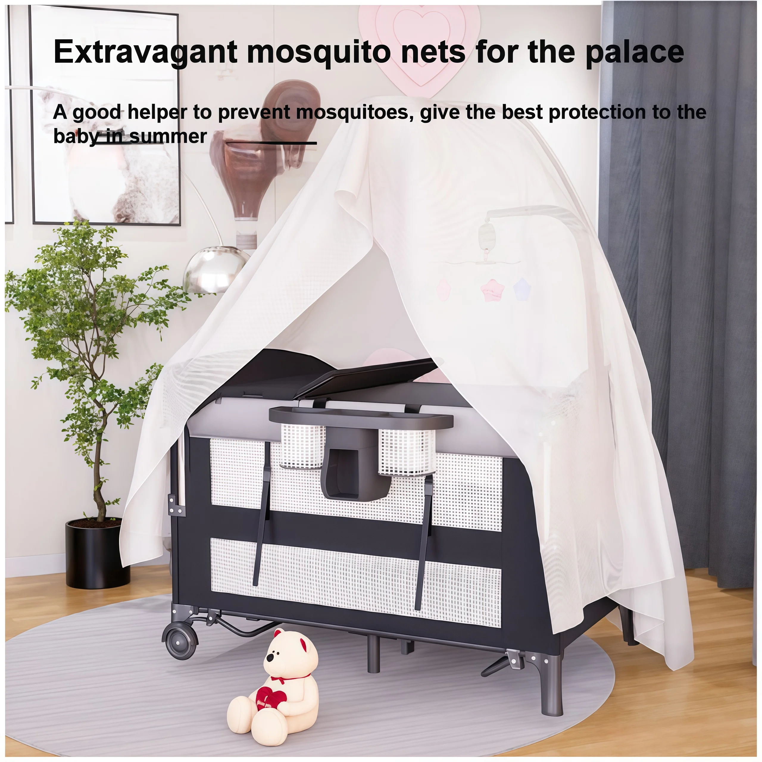 روضة أطفال 5 في 1 سرير بجانب السرير مع طاولة حفاضات ومركز أنشطة قابل للطي متعدد الوظائف سرير أطفال شتوي #5