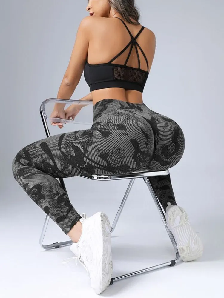 Pantalones de Yoga de camuflaje sin costuras para mujer, mallas Push Up para entrenamiento, mallas deportivas para Fitness, ropa deportiva para mujer, 2023