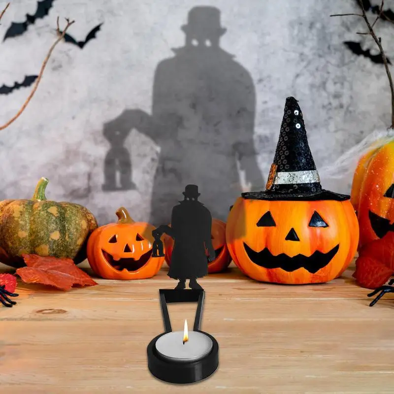 Halloween Candle Holder Creepy Wooden Tealight Candle Stand Scary Tealight Shadow Caster Novelty Candlestick Table Centerpiece