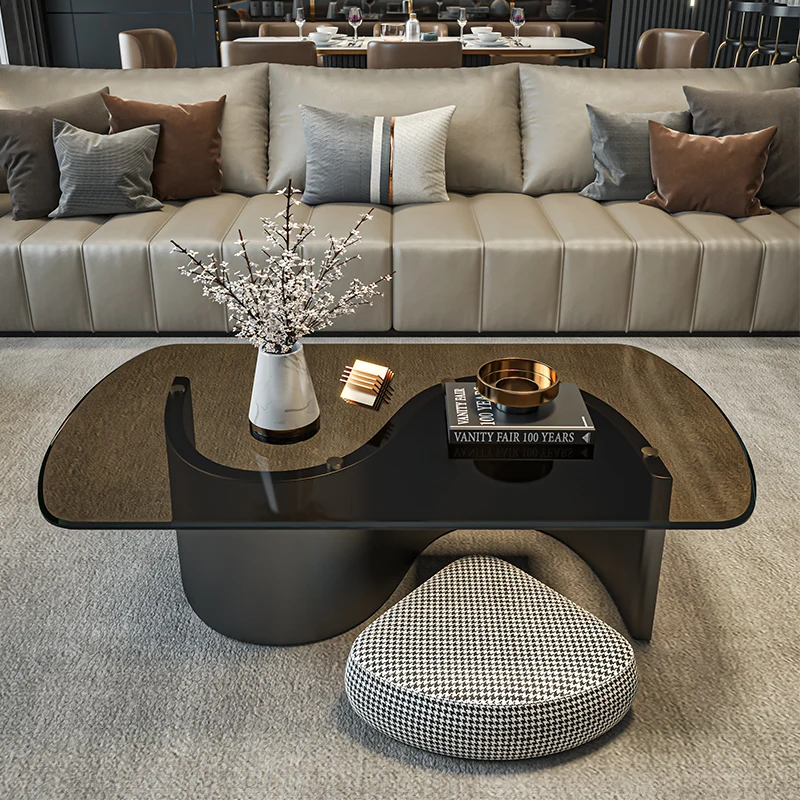 S horse belly tempered glass coffee table Italian light luxury rectangular tea table living room home modern and simple