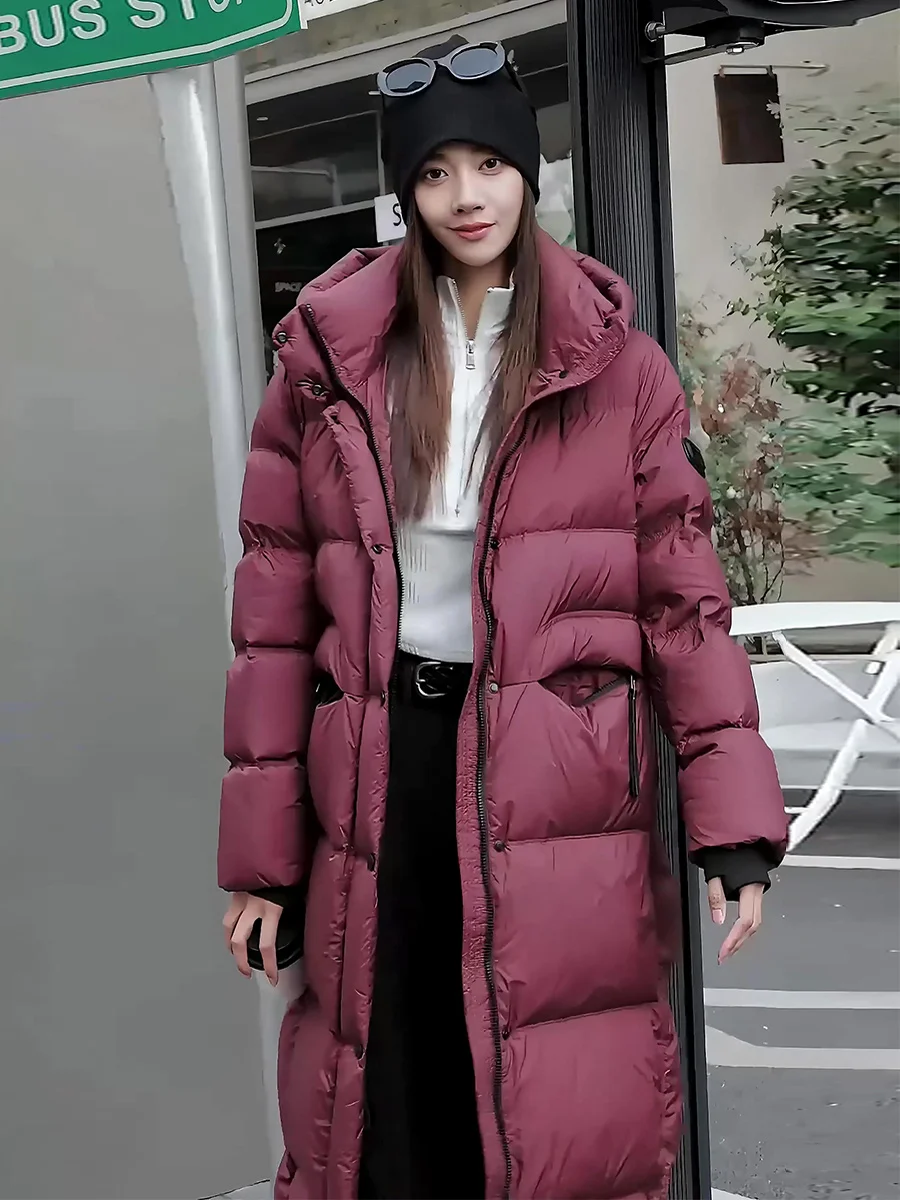 Ultra-Thi Warm down Jaet Women's Winter Coat Long Hooded Stand-Collar Knee-Length Outerwear for Extreme Cold Weather