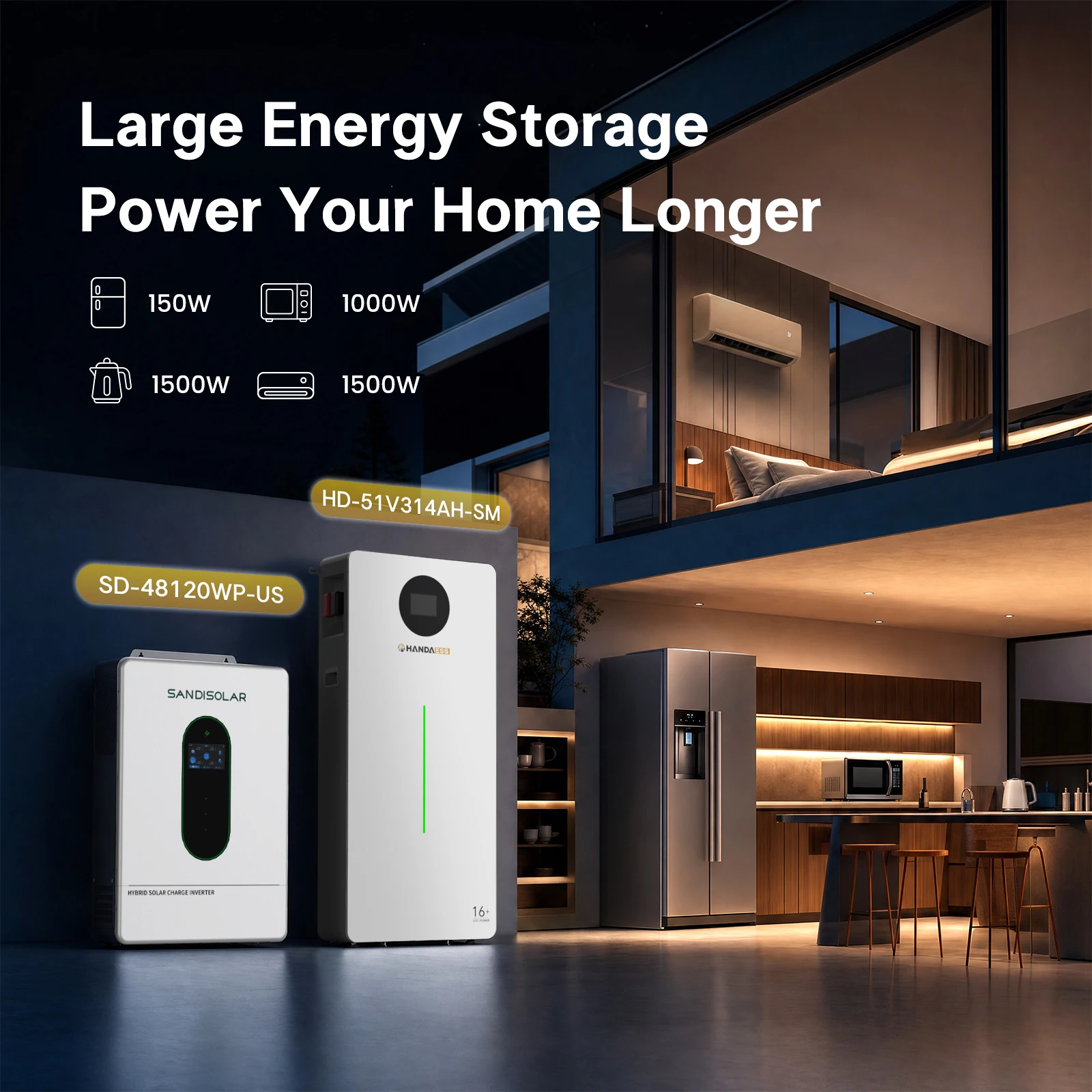 SANDISOLAR 51.2V 314Ah LiFePO4 Battery 16kWh Floor Standing Lithium Solar Battery with BMS CAN RS485 for Home Energy Storage