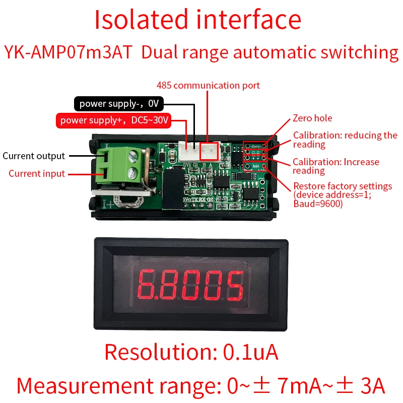 5-Digit High Precision DC Digital Microammeter Panel Meter, +/- Current, Auto Dual Range, LED Display Low Drift Low Noise
