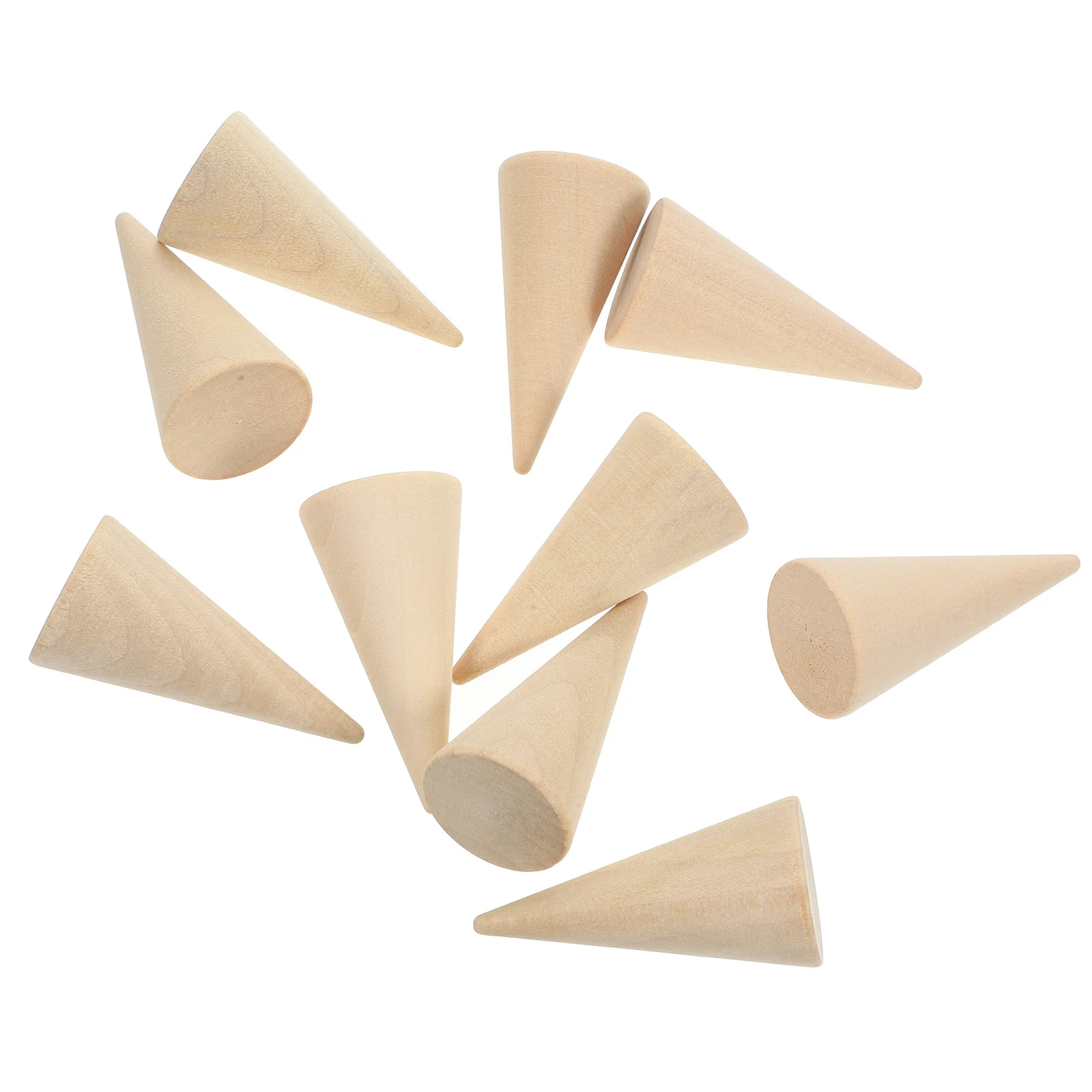 

10Pcs DIY Wood Craft Cones Unpainted 2.5x5cm Wooden Cone Shape Display Rack Organizer for Jewelry Rings Showcase
