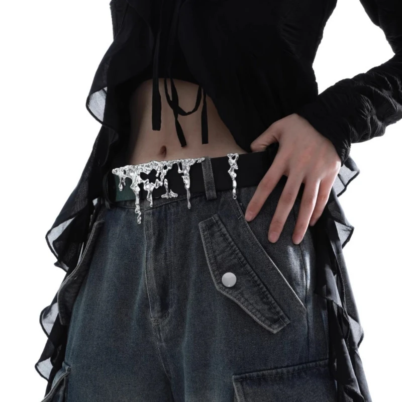 

European And American Embossed Mobile Silver Metal Belt Women's Fashionable Hundred Coat Belt Dark Spice Jeans Embellished Belt