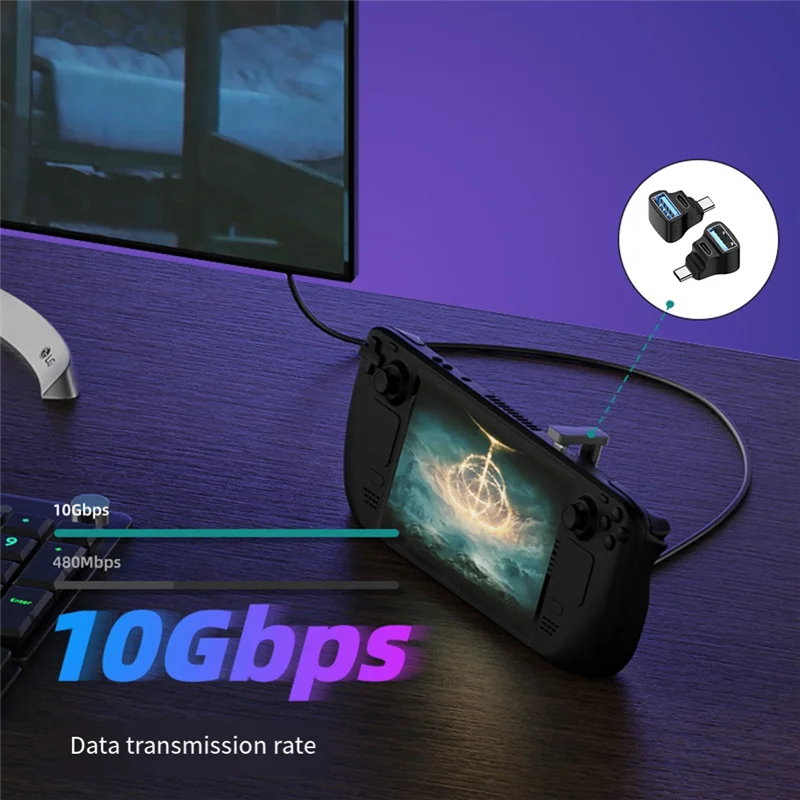 A13E-2Pcs 180 Degree USB-C Adapter For Steam Deck& For ASUS Rog Ally Dual USB-C 20Gbps 8K 60Hz PD 140W Connector