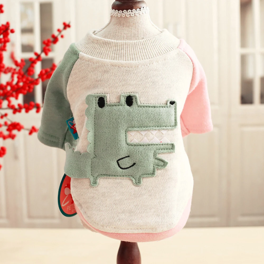 New Pet Hoodie Dog Dress Crocodile Print Cat Puppy T-Shirt Coat Autumn/Winter Clothes Apperal 4 Colours