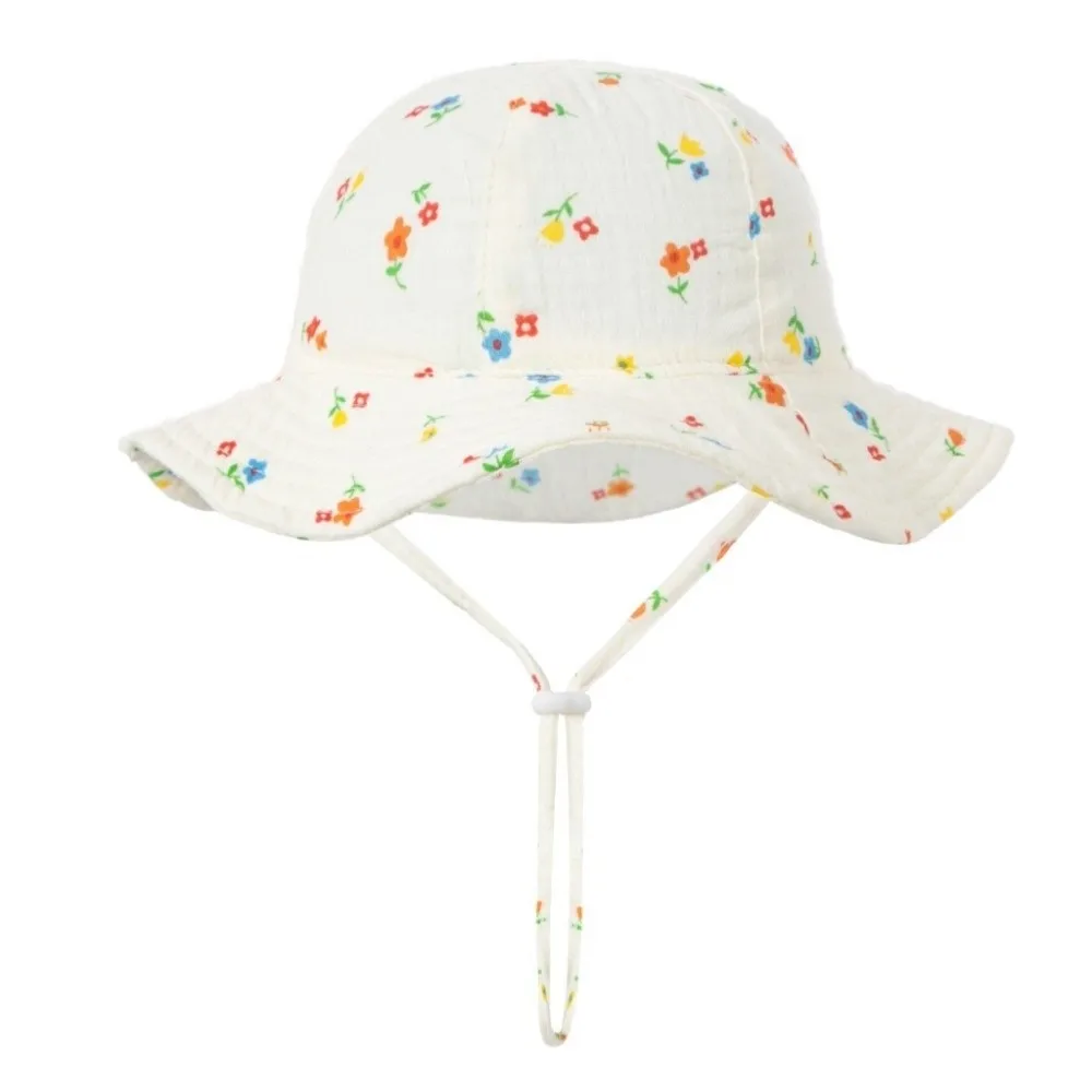 

Sweet Cotton Infant Bucket Hat Flower Wide Brim Sunhat with Strap Love Heart Children's Fisherman Hat Baby