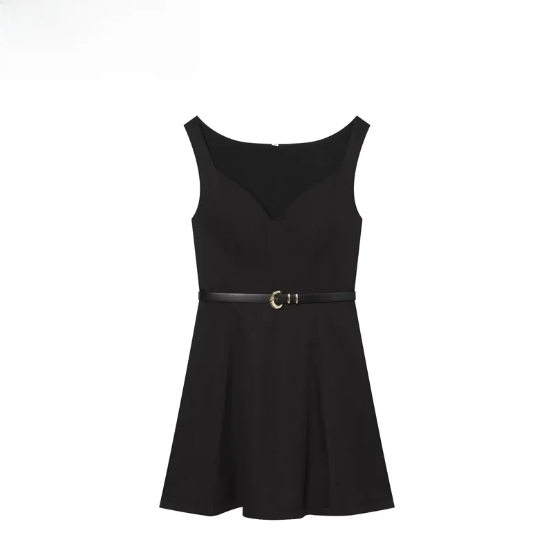 Fashionable  Dress with Belt High Waist V-Neck Sleeveless Women's Dress Elegant Versatile City Commute Casual Wear