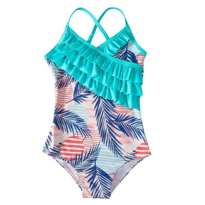 2024 Summer Teenager Girls Swimwear One Pieces Girls Swimsuit Ruffle Print Kids Bikini Sets Children Beach Swimsuit Bathing Set