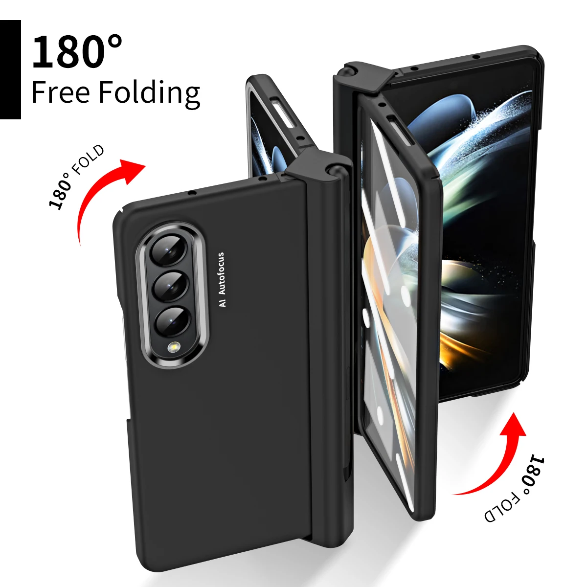 Pencil Hinge Case for Samsung Galaxy Z Fold 4 5G Double Plating Lens Ring 360 Full Protective Glass Case for Samsung Z Fold 4