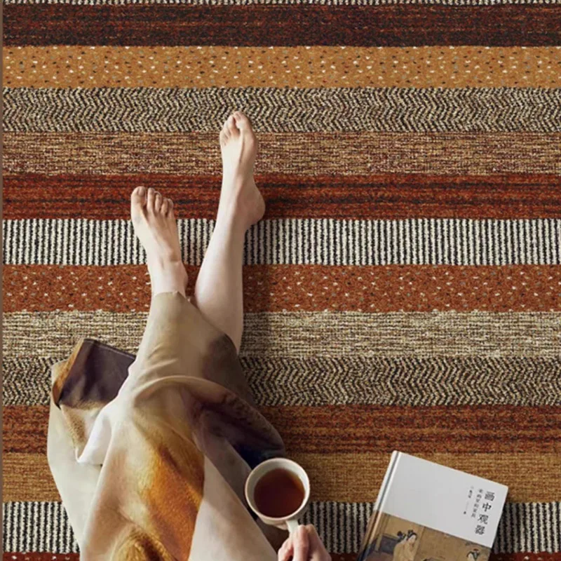 Retro Living Room Carpet High-grade Striped Bedroom Rugs Fashionable Creative Light Luxury Sofa Coffee Table Mats Tapis Alfombra - Image 3