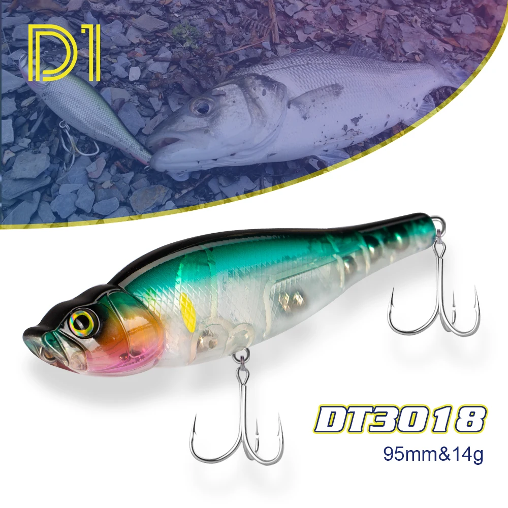 

D1 Fishing Poppers Lure 95MM 14G Pencil Hard Baits Spitting Wire Bass Fishing Topwater Surface Lures Rattle Sounds pesca Tackle